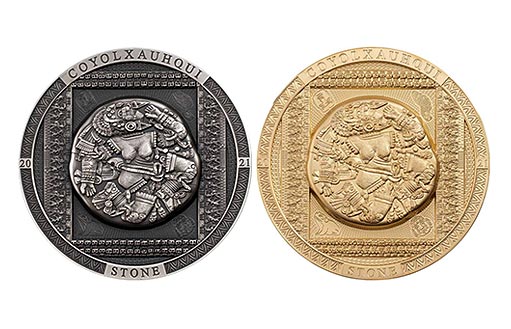 Серебряные монеты Островов Кука с рисунками символического Камня Койолксауки
