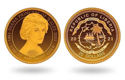 портрет леди Дианы на золотых монетах Либерии