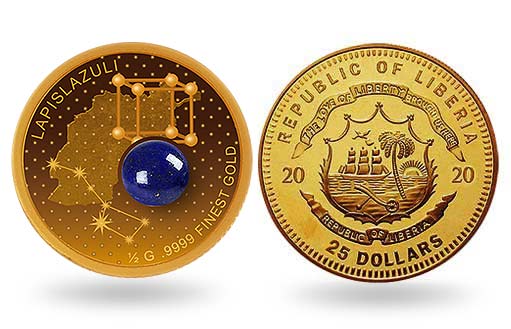 Золотые монеты Либерии со вставкой из лазурита