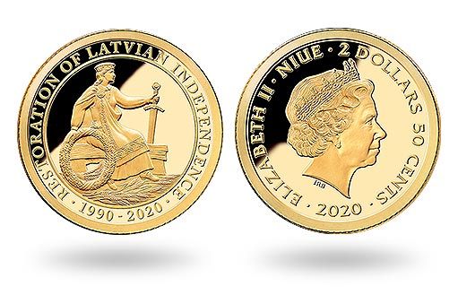золотые монеты Ниуэ празднуют 30-летие независимости Латвии