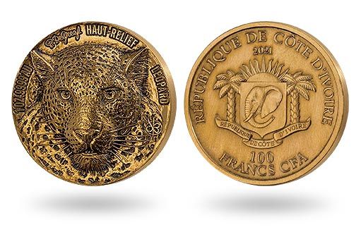 леопард на золотой монете Республики Кот-д’Ивуар