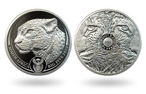грациозный леопард изображен на платиновой монете ЮАР