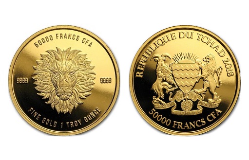 Золото Мандала Лев на монетах Республики Чад