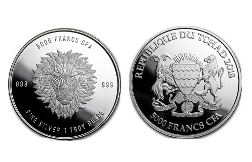 Серебро Мандала Лев на монетах Республики Чад