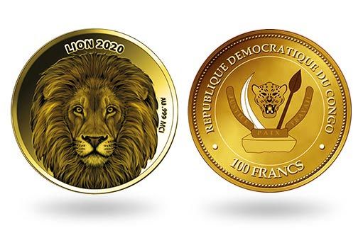 золотые монеты Конго посвящены льву