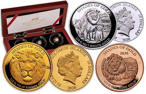 три монеты из золота посвятили льву Соломоновы острова