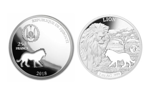 Лев отчеканен на монетах Джибути