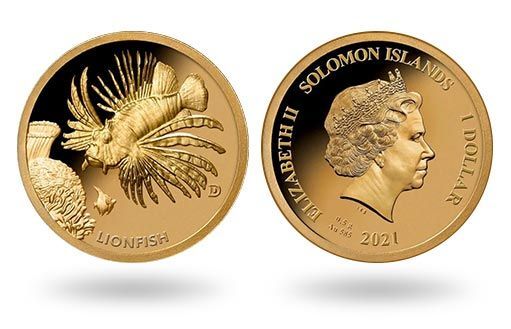 Рыба Крылатка изображена на золотых монетах Соломоновых островов