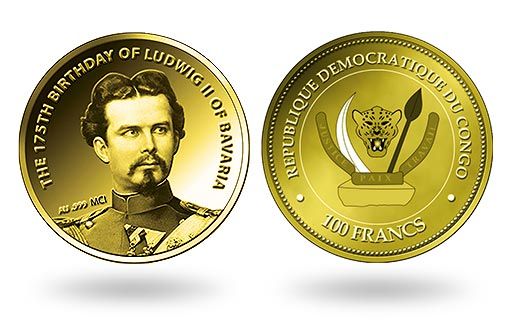 золотые монеты Конго празднуют 175-летие со дня рождения Людвига II Баварского