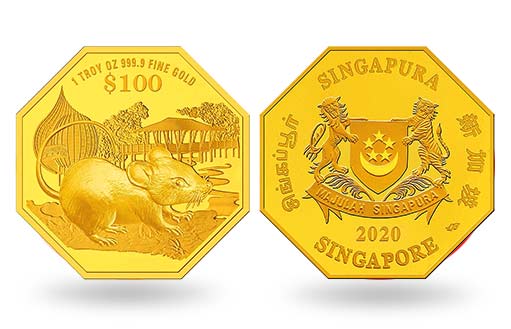 восьмиугольные монеты Сингапура в честь года Крысы