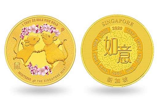 Золотые монеты Сингапура в честь 2020 Года Крысы