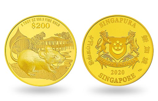 сингапурские круглые монеты в честь Года Крысы