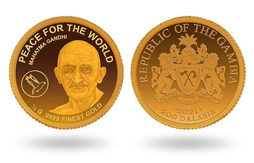 золотая монета с великим Махатма Ганди