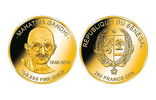Сенегальские монеты из золота Махатма Ганди