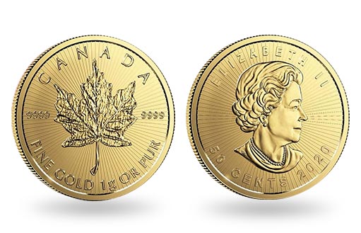 Кленовый лист на миниатюрных золотых монетах Канады