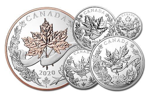 набор серебряных монет Канады с кленовыми листьями