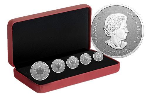 набор серебряных монет с кленовыми листьями от Канады