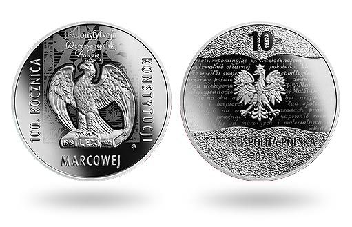в Польше выпустили юбилейную монету из серебра 100-летие «Мартовской конституции