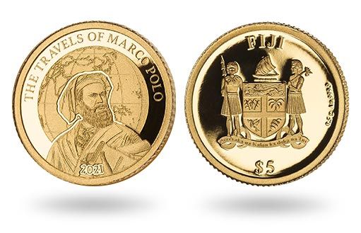 портрет Марко Поло на золотой монете Фиджи