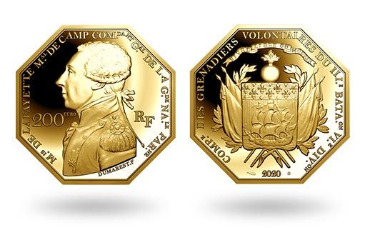 Маркиз де Ла Файет увековечен на золотых монетах Франции