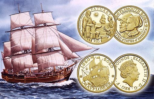 истории галеона Мейфлауэра посвящены монеты Британии и США
