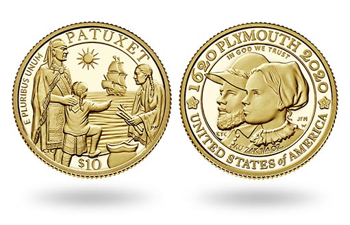 золотая монета США, посвященная Мейфлауэру