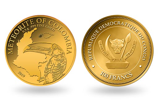 памятная золотая монета «METEORITE OF COLOMBIA»
