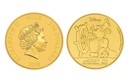 Золотые монеты Микки Маус 250 долларов