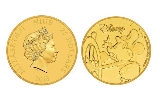 Золотые монеты Микки Маус 25 долларов