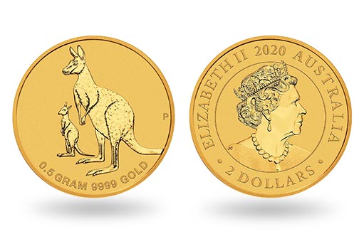 крошка ру с мамой на золотой мини инвестиционной монете Австралии
