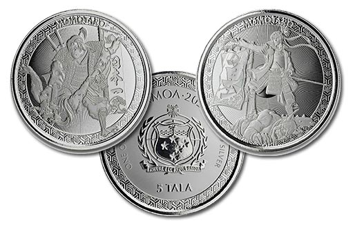 две серебряные монеты Самоа посвящены самураю Момотаро