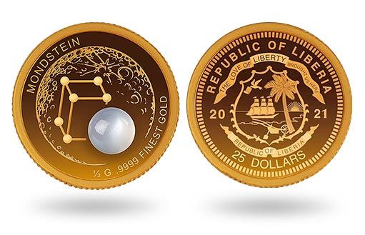 в Германии для Либерии отчеканили золотую монету с лунной вставкой