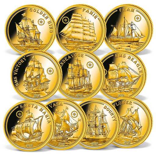 Коллекция известных кораблей на золотых монетах (реверсы монет)