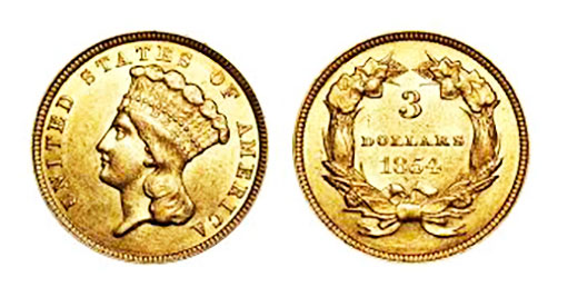 золотая монета $3 Индийская Принцесса