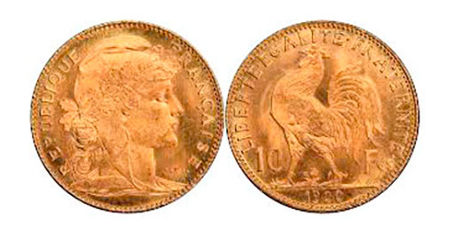 золотая монета Марианна и Петух