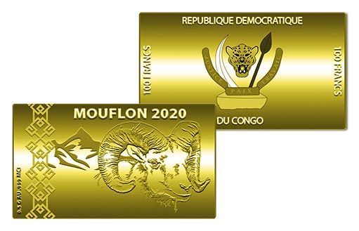 муфлон изображен на золотых монетах-слитках Конго