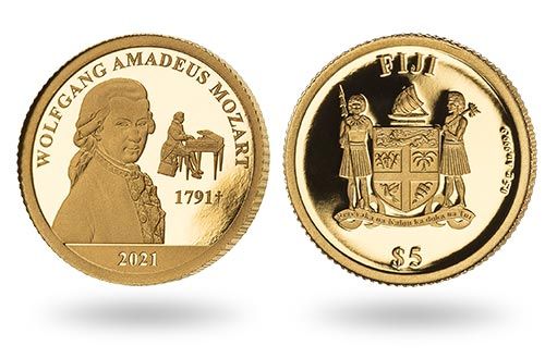 Моцарта чевствуют золотые монеты Фиджи
