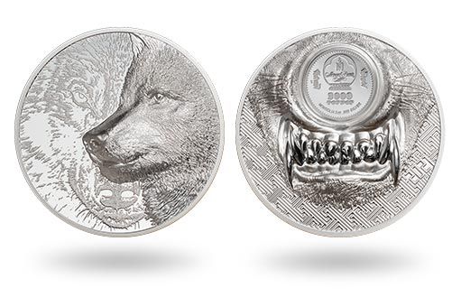 серебряные монеты Монголии с волком