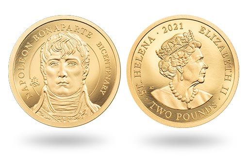 потрет Наполеона на золотой монете острова Святой Елены