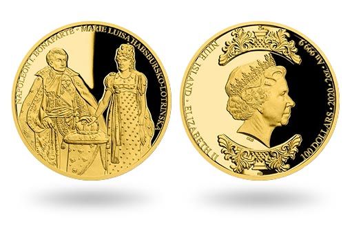 Наполеон Бонапарт со своей супругой на золотой монете Ниуэ