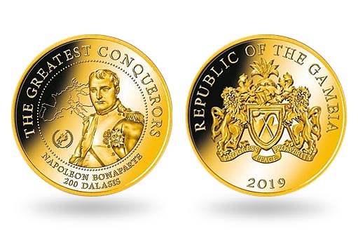 Император Бонапарт изображен на золотой монете Гамбии