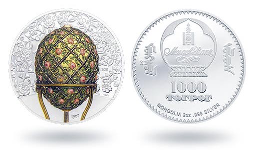 серебряная монета с яйцом Фаберже