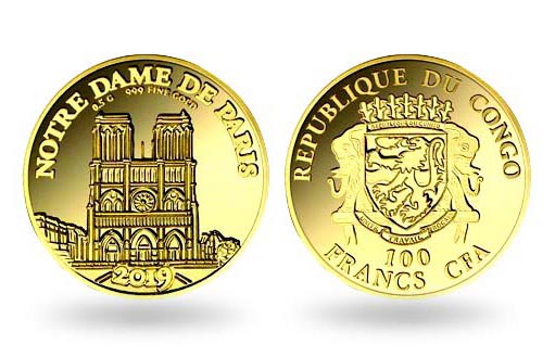 Нотр-Дам-де-Пари на памятной золотой монете Конго