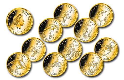 Набор памятных золотых монет Ниуэ «Ocean’s Ten»