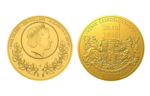 Памятные монеты Ниуэ из золота, посвященные возникновению Чехословакии