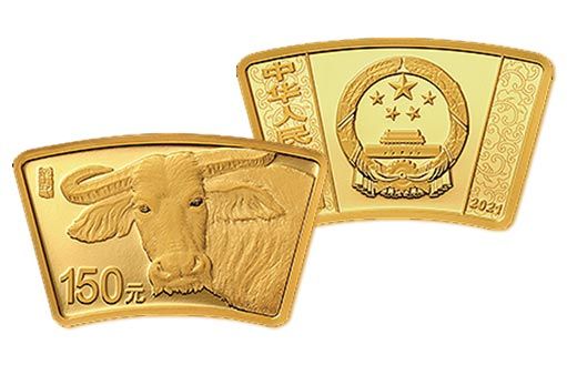 китайские золотые монеты необычной формы к году Быка