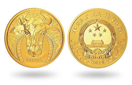 китайская золотая монета с изображением быка