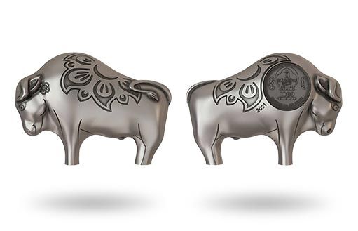 серебряная монета в форме быка от Монголии