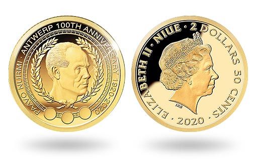 золотая монета в честь спортсмена Пааво Нурми
