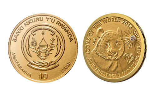 золотая панда на руандийских монетах